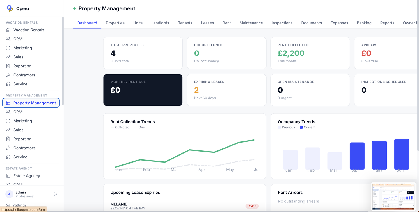 Opero Property Management dashboard